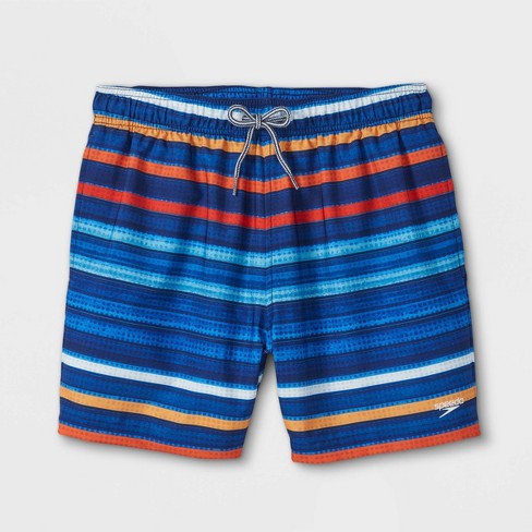 Speedo Men's 5.5 Volley Peacoat Cliff Striped Swim Trunks - Navy Blue XL