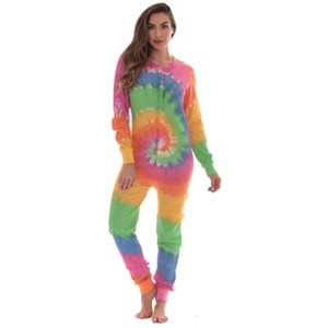 #followme Womens Henley Thermal Bodysuit | Buffalo Plaid, Tie Dye, & Printed PJ Union Suit Loungewear - 1 of 3