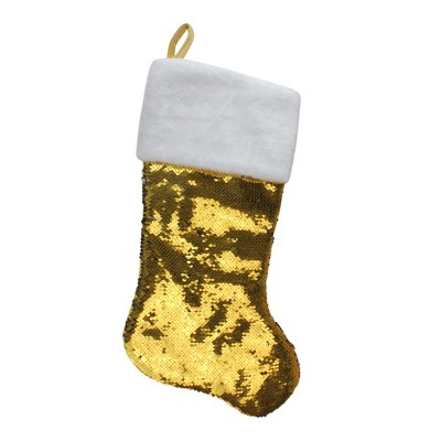 Northlight 22.75" Gold and Silver Reversible Sequined Christmas Stocking