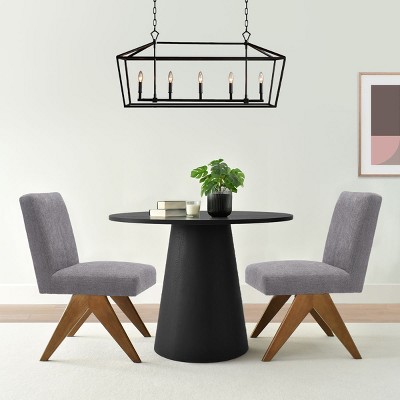 3-Piece Black Round Concrete Table Set, 35" Manufactured Black Round Dining Room Table with 2 Upholstered Chairs, Accent Table Set-Maison Boucle
