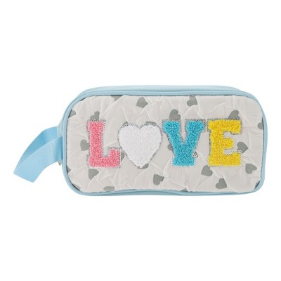 Unique Bargains Women's Portable Side Handle Love Makeup Bag Blue White 1 Pc