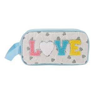 Unique Bargains Women's Portable Side Handle Love Makeup Bag Blue White 1 Pc - 1 of 3