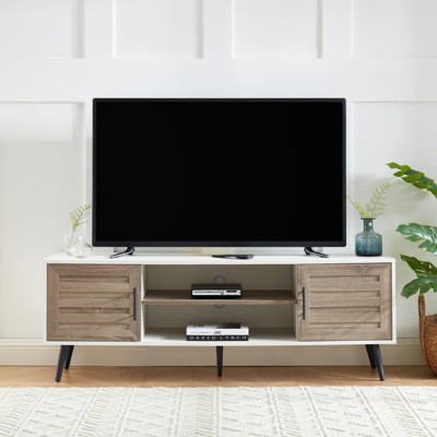 Chic Crate - Bryner White Walnut Mid-Century TV Stand for TVs Up to 65" with Storage & Cable Management