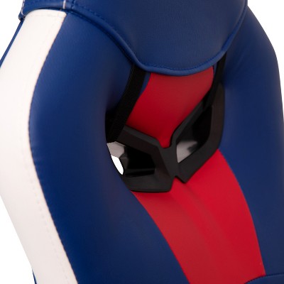 Blue and Red Ergonomic Racing Style Gaming Chair with Adjustable Arms