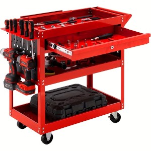 LDHTHOPI 3 Tier Rolling Tool Cart All Metal Industrial Commercial Utility Cart with Drawer Red - 1 of 4