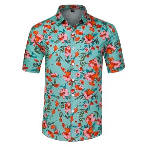 Lars Amadeus Men's Summer Floral Print Short Sleeve Button Down Beach Hawaiian Casual Shirt - 1 of 4