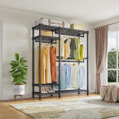 Black Heavy Duty Metal Freestanding Wardrobe Closet Rack