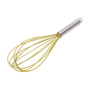 Unique Bargains 12" 6-Wire Whisk Hand Wash Stainless Steel Silicone Silver Tone Yellow - 1 of 4