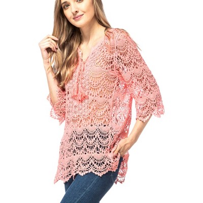 Anna-Kaci Women's Crochet Corded Tie Top