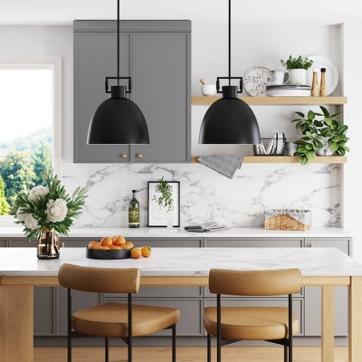 Matte Black Metal Dome Pendant Lights with Adjustable Cord, Set of 2