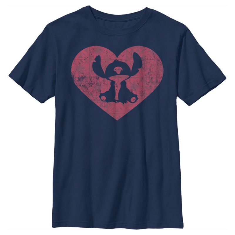 Boy's Lilo & Stitch Valentine's Day Heart Distressed T-Shirt, 1 of 5