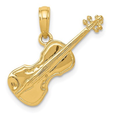 Black Bow Jewelry 14k Yellow Gold 3D Violin Pendant