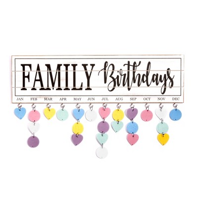 Lakeside Family Birthday Plaque with Distressed White Finish and Tag Hooks