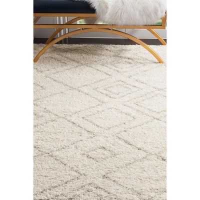 Ivory Beige Hand-Knotted Shag Area Rug 79"x11"