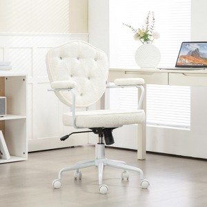 SKRAN Cute Home Office Chair, Computer Desk Chair with Button Tufted Teddy Bear Fleece, Swivel Vanity Chair for Home Office - 1 of 4