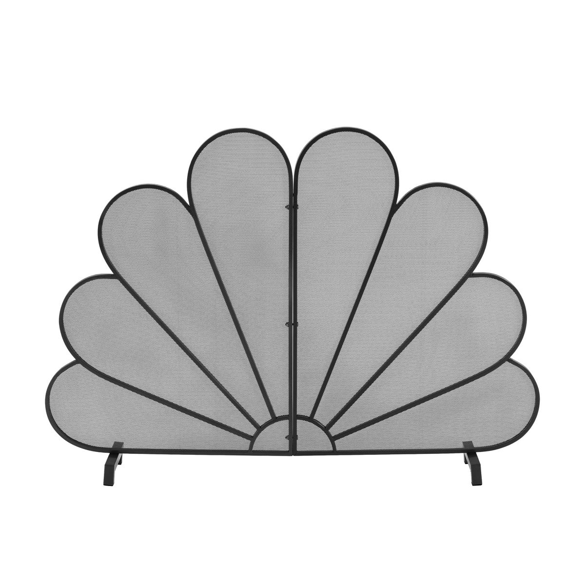 Christopher Knight Home Joren Modern Iron Freestanding Fireplace Screen with Fan‑Shaped Peacock Design - thumbnail 5