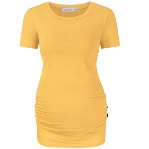 Maternity Shirt Side Button and Ruched Maternity Tunic Tops Maternity Short Sleeve T-Shirts (XL,Olive) - 1 of 1