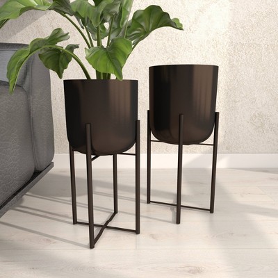 Set of 2 Black Iron Indoor/Outdoor Planters with Stands