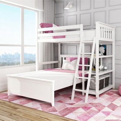 Max & Lily Farmhouse Twin Over Queen L-shaped Bunk Bed With Desk, White ...