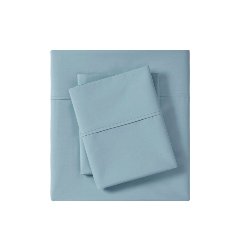 Photos - Bed Linen King 200 Thread Count Cotton Peached Percale Sheet Set Blue