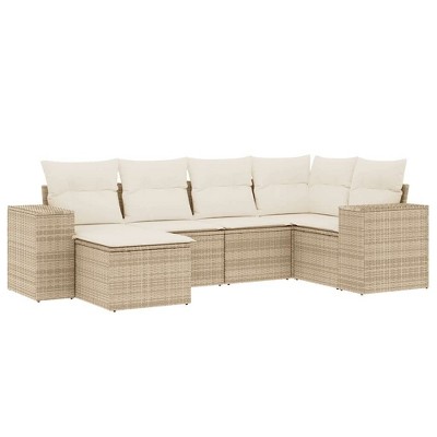 vidaXL Garden Sofa Set Beige Poly Rattan Large Removable Covers