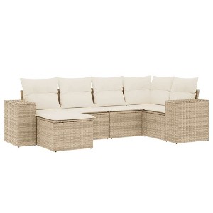 vidaXL Garden Sofa Set Beige Poly Rattan Large Removable Covers - 1 of 4