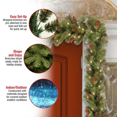Enchanted Winterberry 9ft Pre-Lit Artificial Garland with Cones & Berries