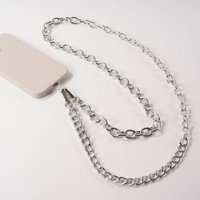 Hello Lux Mixed Metal Link Chain Phone Crossbody Strap - Silver: GEMS, Cell Phone Accessories
