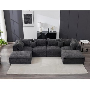 140" Modular Cloud Sectional Sofa with Ottoman - Convertible L/U-Shape Chenille Couch, 5-Seater Deep Memory Foam Couch, No Assembly Required - 1 of 4