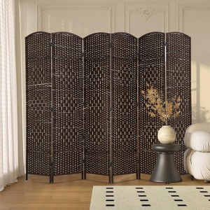 Gulches 6-Panel Dark Brown Folding Partition, Elegant Room Divider - 1 of 4