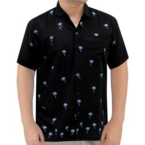 LA LEELA Men's Hawaiian Shirts Solid Beach Shirts Casual Short Sleeve Button Down Collared Shirt Men - 1 of 3