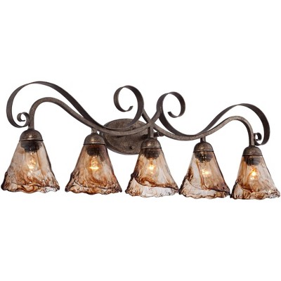 Golden Bronze 46'' Handmade Amber Glass Scroll Wall Light
