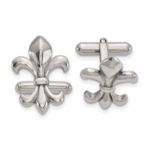 Black Bow Jewelry Stainless Steel Polished Fleur de Lis Cuff Links, 17 x 23mm - 1 of 3