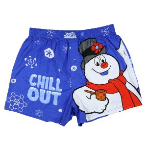 Frosty the Snowman Boxer Shorts Men's Chill Out Snowflake Underwear Blue - 1 of 4
