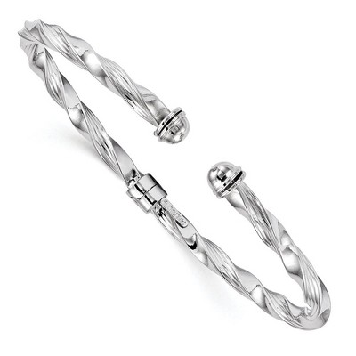 Black Bow Jewelry 4mm 14k White Gold Polished Textured Hinged Cuff Bracelet