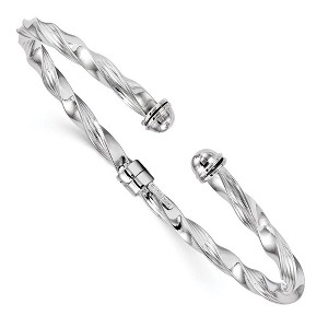 Black Bow Jewelry 4mm 14k White Gold Polished Textured Hinged Cuff Bracelet - 1 of 4