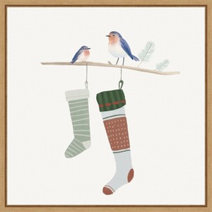 Amanti Art Blue Birds of Christmas Happiness I by Lucca Sheppard Canvas Wall Art Print Framed 22-in. W x 22-in. H. - 1 of 4