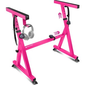 Liquid Stands Piano Keyboard Stand w/ Wheels - Z Style Adjustable & Portable Sturdy Music Stand - Fits 54-88 Key Electric Piano - Rolling Stand (Pink) - 1 of 4