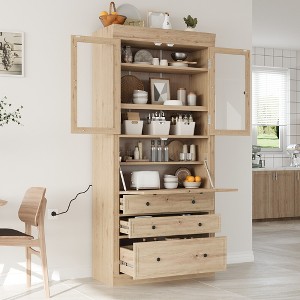 Whisen 78" Freestanding Kitchen Pantry, Tall Cupboard Storage Cabinet with Adjustable Shelves, 3-Drawers - 1 of 4