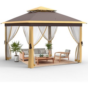 11x11 FT Heavy-Duty Outdoor Gazebo Pavilion - Double Roof w/ Mosquito Netting, All-Weather Metal Frame for Patio, Garden & Deck - 1 of 4
