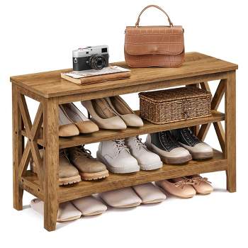 VASAGLE, Entryway Storage Bench, 2-Tier Shoe Rack, 11.8 x 31.5 x 18.9 Inches, Holds up to 300 lb, Farmhouse Style