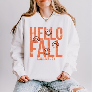 Simply Sage Market S.W.Smiley Hello Fall Lightweight Garment Dyed Sweatshirt - 1 of 4