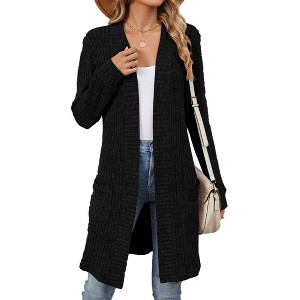 Coolmee Women's Cardigan Long Sleeve Open Front Cardigan Casual Lightweight Long Cardigans Loose Knit Outwear with Pockets - 1 of 4
