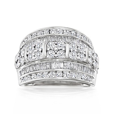 Ross-Simons 2.00 ct. t.w. Round and Baguette Diamond Multi-Row Ring in Sterling Silver