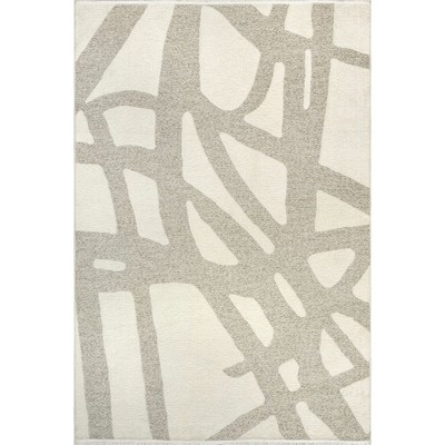 Nuloom Cream Claude Abstract Fringed Reversible Pet Friendly Premium Machine Washable Area Rug