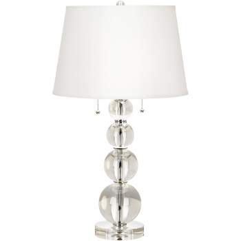 Vienna Full Spectrum Chic Style Table Lamp with Table Top Dimmer 26.5" High Crystal Spheres Glass White Fabric Drum for Living Room Bedroom