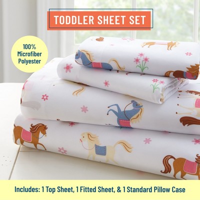 Pink Horse Print Microfiber Toddler Sheet Set
