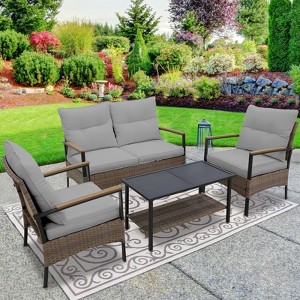 EAGLE PEAK 4 Piece Mojave Dusk Outdoor Conversation Set, Patio Wicker Furniture - 1 of 4