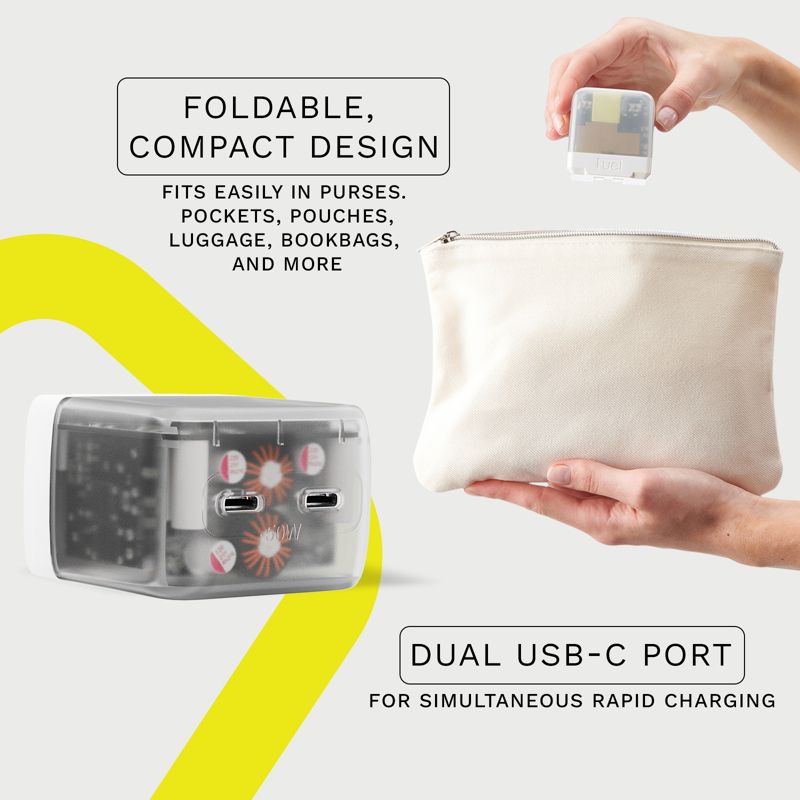 FUEL 50W Power Adapter Intelligent Dual USB-C PD Compact GaN - Frosted White, 3 of 8
