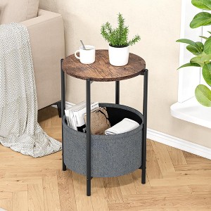 End Table with Grey Cloth Bag Storage Basket - 1 of 4